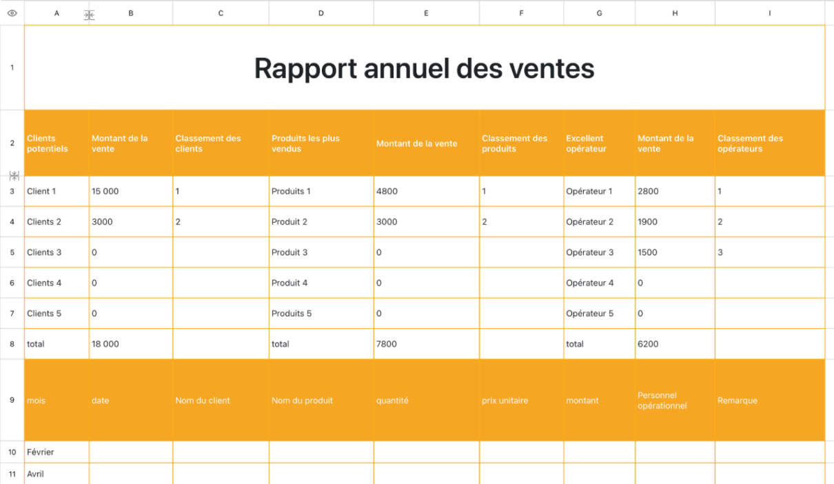 Rapport annuel des ventes